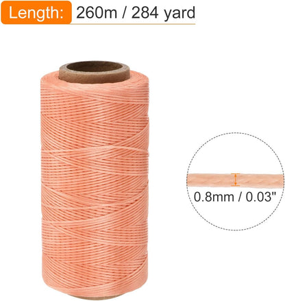 Waxed Thread,284 Yard 0.8mm 150D Flat Wax Thread Polyester Waxed String for Leather Sewing Hand Weaving Book Binding Home Decoration,Light Pink