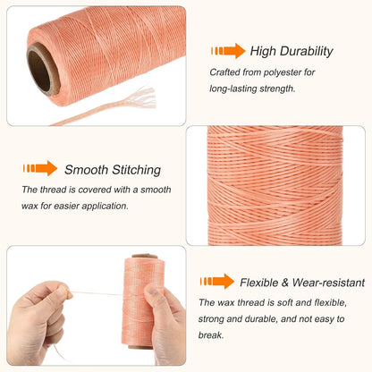 Waxed Thread,284 Yard 0.8mm 150D Flat Wax Thread Polyester Waxed String for Leather Sewing Hand Weaving Book Binding Home Decoration,Light Pink