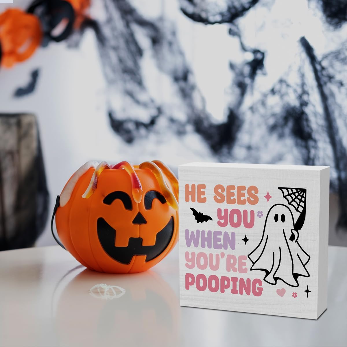Cute Halloween Bathroom Decor Pink Ghost Office Desk Decor Halloween Accessories Decorations for Home Indoor Room Bedroom Living Room Kitchen