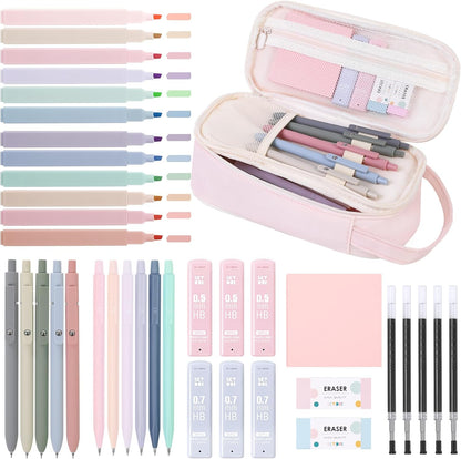 School Supplies Kit, 38 PCS Cute Stationery Set with Large Pencil Case, Pens, Mechanical Pencil Set, Highlighters & Refills, Aesthetic School Supplies for Girls, College, Back to School Pink