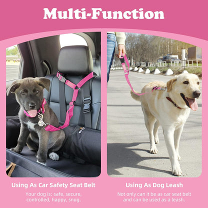BWOGUE Dog Seat Belt for Car, Headrest Restraint Lead, Non-Elastic, Pink