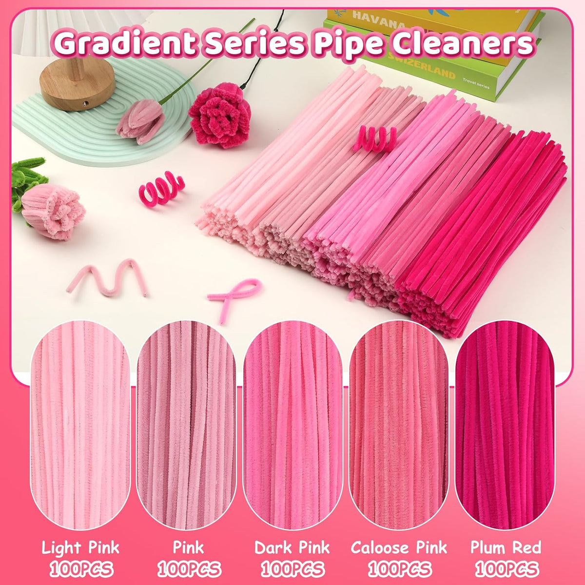Pipe Cleaners, 500 PCS Pink Pipe Cleaners Crafts