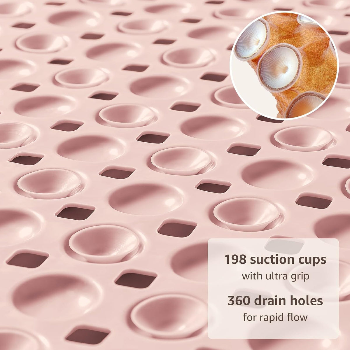 Bath Tub Shower Mat Non Slip, Bathtub Floor Liner Mats for Inside Shower Bathroom, Suction Cups and Drain Holes for Feet Scrubbing, Machine Washable, Soft on Feet, 35x16 Inch, Light Pink