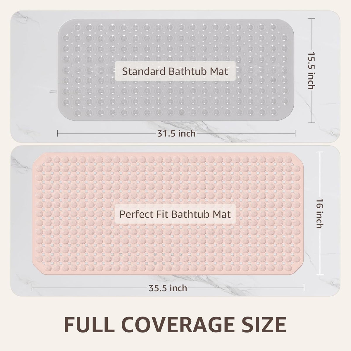 Bath Tub Shower Mat Non Slip, Bathtub Floor Liner Mats for Inside Shower Bathroom, Suction Cups and Drain Holes for Feet Scrubbing, Machine Washable, Soft on Feet, 35x16 Inch, Light Pink