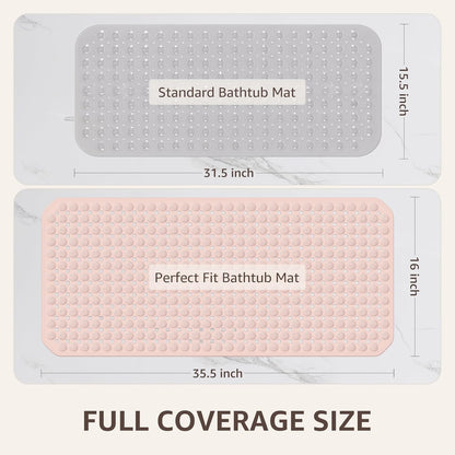 Bath Tub Shower Mat Non Slip, Bathtub Floor Liner Mats for Inside Shower Bathroom, Suction Cups and Drain Holes for Feet Scrubbing, Machine Washable, Soft on Feet, 35x16 Inch, Light Pink