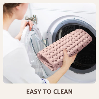 Bath Tub Shower Mat Non Slip, Bathtub Floor Liner Mats for Inside Shower Bathroom, Suction Cups and Drain Holes for Feet Scrubbing, Machine Washable, Soft on Feet, 35x16 Inch, Light Pink
