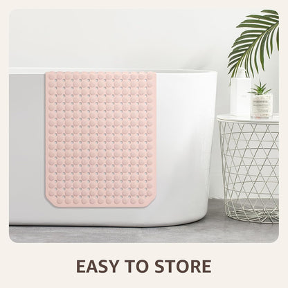 Bath Tub Shower Mat Non Slip, Bathtub Floor Liner Mats for Inside Shower Bathroom, Suction Cups and Drain Holes for Feet Scrubbing, Machine Washable, Soft on Feet, 35x16 Inch, Light Pink