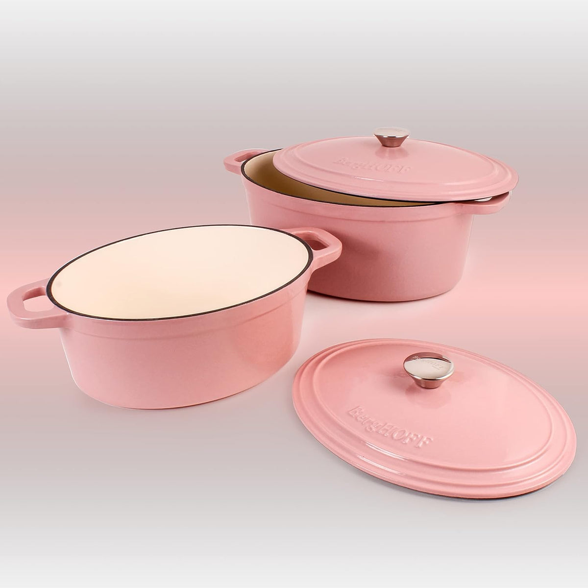 4Pc Enameled Cast Iron Cookware Set, 5qt & 8qt Oval Dutch Ovens