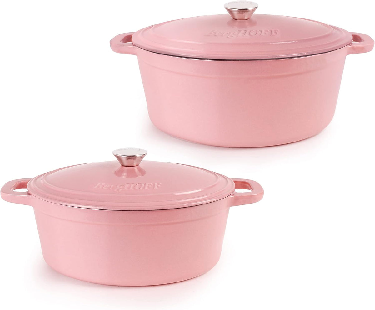 4Pc Enameled Cast Iron Cookware Set, 5qt & 8qt Oval Dutch Ovens