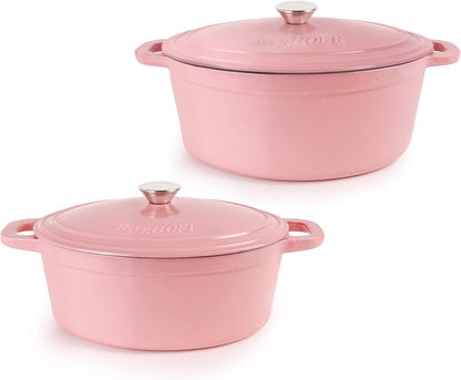 4Pc Enameled Cast Iron Cookware Set, 5qt & 8qt Oval Dutch Ovens