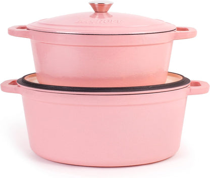 4Pc Enameled Cast Iron Cookware Set, 5qt & 8qt Oval Dutch Ovens