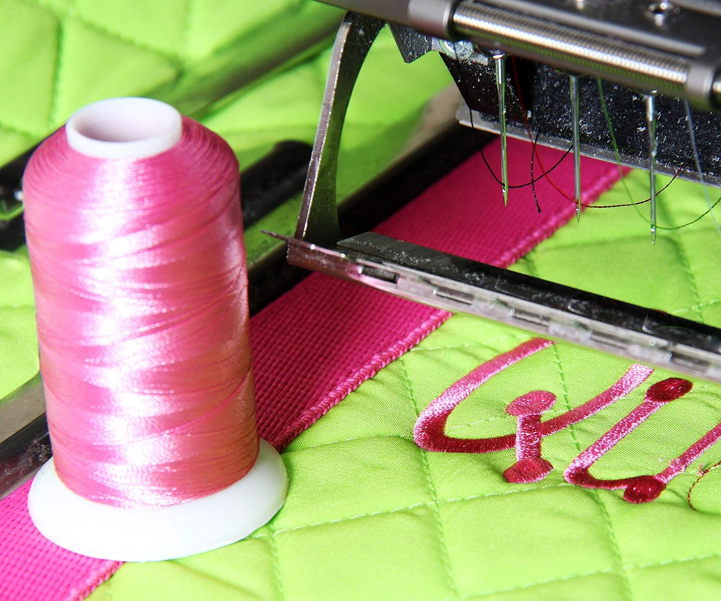 Polyester Machine Embroidery Thread, 1000M 40wt, Blush Pink 166 | 40wt trilobal polyester embroidery thread with bright sheen. Works with home and commercial embroidery and sewing machines.