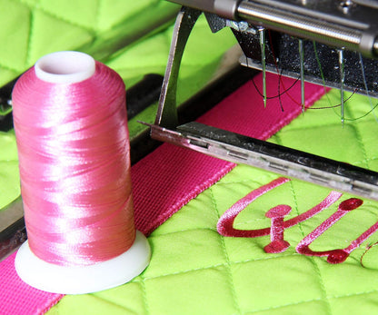 Polyester Machine Embroidery Thread, 1000M 40wt, Blush Pink 166 | 40wt trilobal polyester embroidery thread with bright sheen. Works with home and commercial embroidery and sewing machines.
