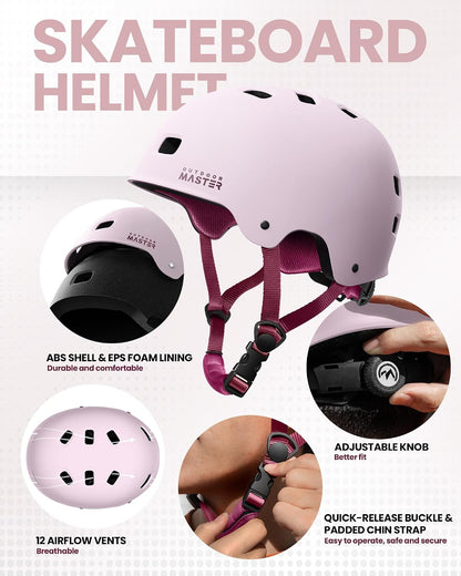 Skate Protective Gear Set for Adult & Youth, Skateboard Helmet Knee and Elbow Pads with Wrist Guards for Scooter, Inline Roller Skating, Skateboarding