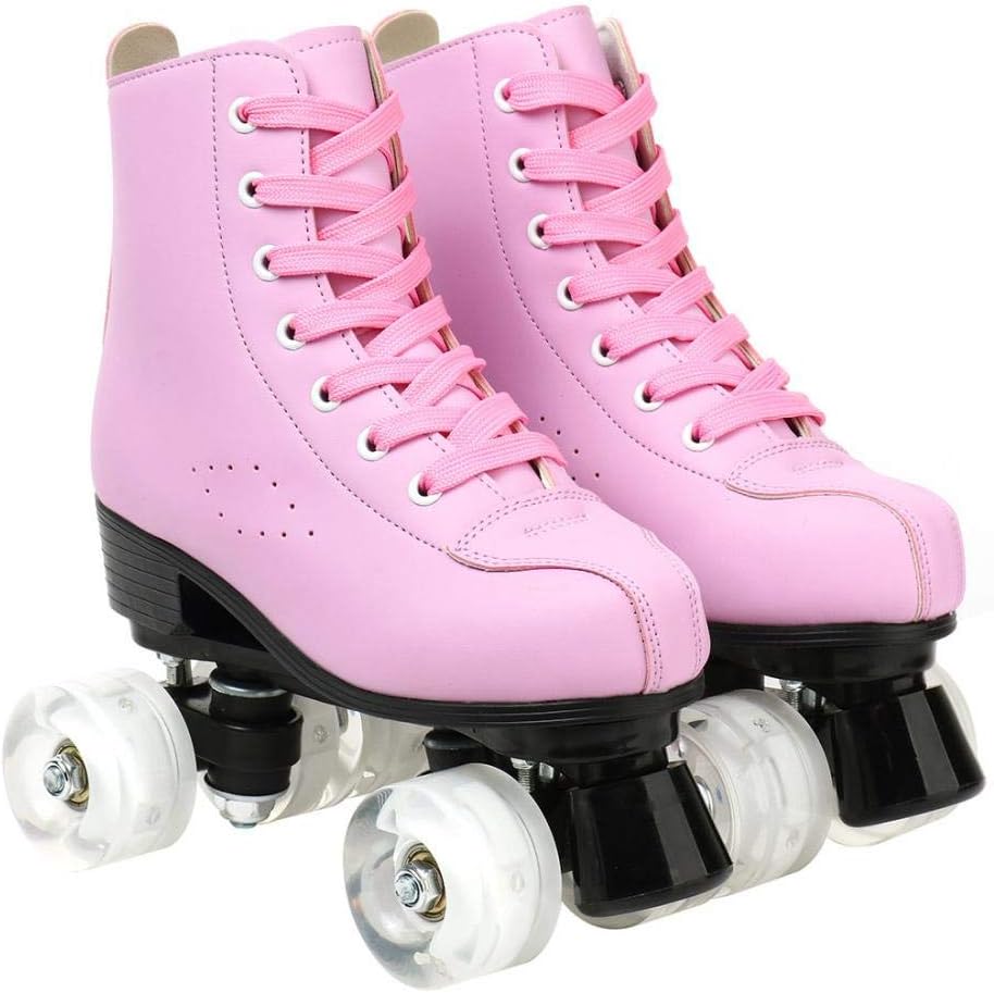 Roller Skates for Women Men, High Top PU Leather Classic Double-Row, Indoor Outdoor, Beginner Shoes Bag