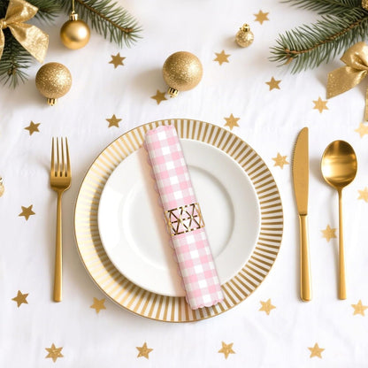 50 PCS Gingham Napkins Disposable; 3-ply Pink and White Checkered Napkins; Plaid Scalloped Cocktail Napkin for Baby Shower, Wedding, Birthday, Picnic, Valentines; Pink Gingham Paper Napkin