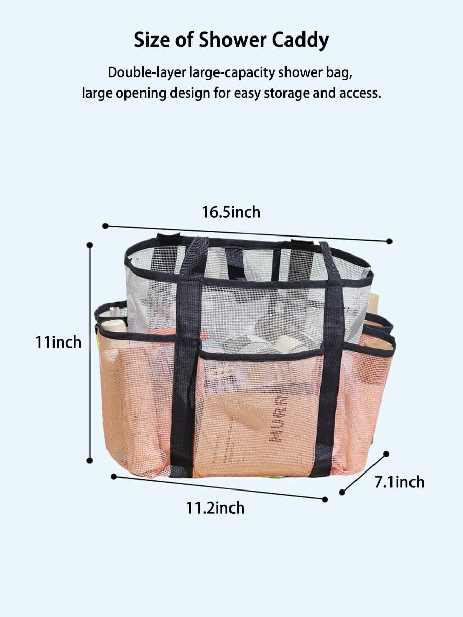 NAJIAKA Mesh Shower Caddy Bag Portable, Pink Shower Caddy for College Dorm, Beach, Camp, Gym, Travel Toiletry, Swim, Organizer with 8 Pockets