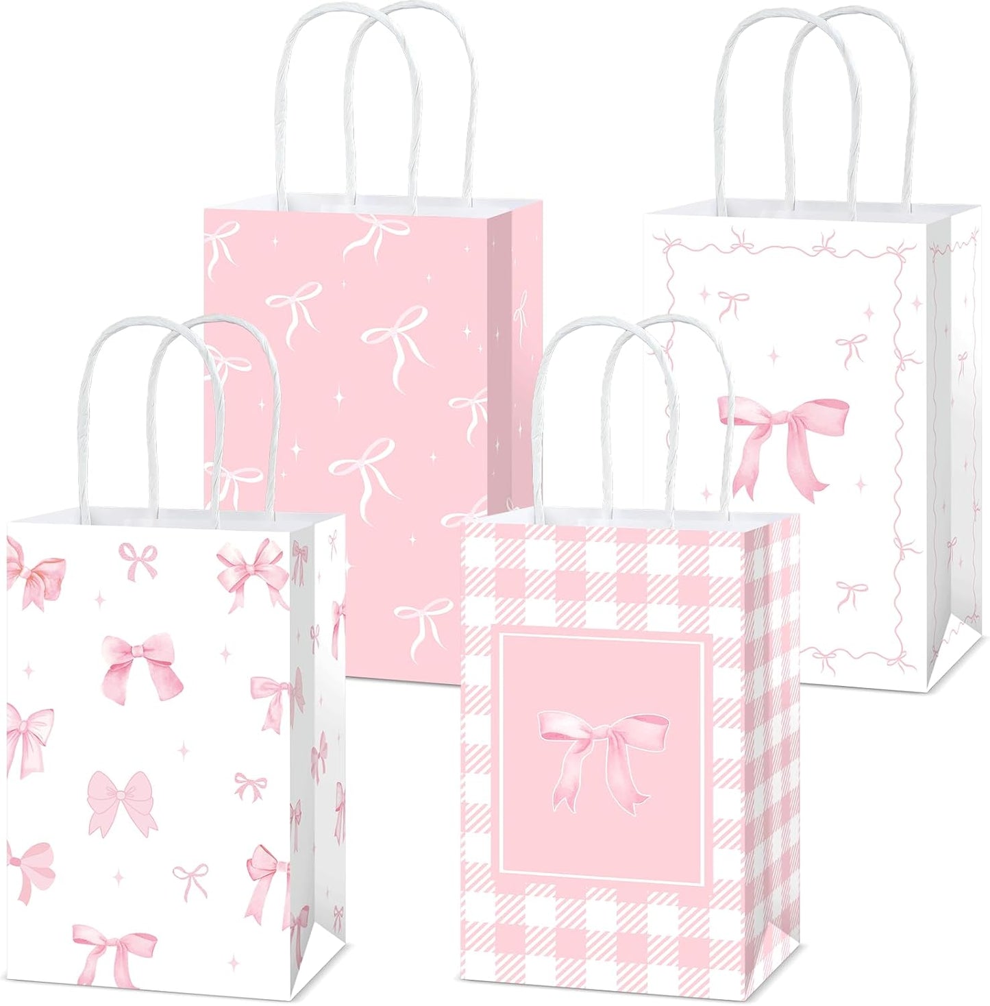 12Pcs Pink Bow Party Favor Bags Bows Themed Goodie Bag Candy Bags for Birthday Bachelorette Parties Decoration Bow Gift Treat Bag with Handles for Bridal Engagement Baby Shower Party Supplies