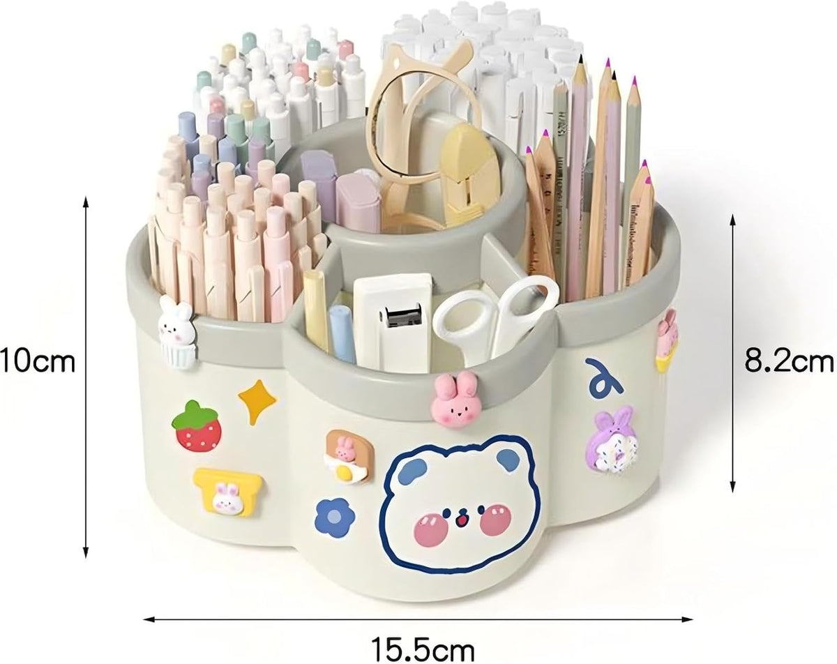 Pen Holder for Desk, 360°Rotating Pencil Pen Holder,Pen Organizer with 6 Slots, Large-capacity Desk Organizer,Office, School, Home Use (Pink)