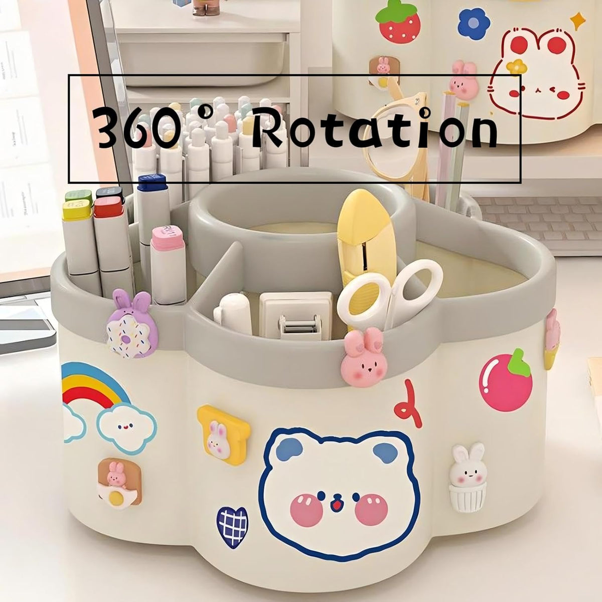 Pen Holder for Desk, 360°Rotating Pencil Pen Holder,Pen Organizer with 6 Slots, Large-capacity Desk Organizer,Office, School, Home Use (Pink)