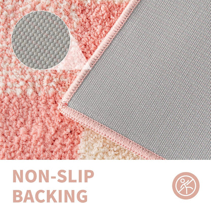 Blossom Pink Checkered Bath Mat 24"x16" Non Slip Washable Rug
