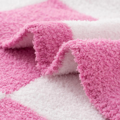 Carriediosa Checkered Throw Blanket 50" X 60", 400GSM Ultra Soft Microfiber Fuzzy Fluffy Reversible Cute Preppy Knitted Blankets Cozy Plush Fall Throws for Couch, Bed, Sofa, Hot Pink