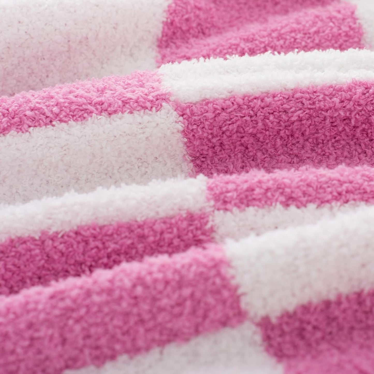 Carriediosa Checkered Throw Blanket 50" X 60", 400GSM Ultra Soft Microfiber Fuzzy Fluffy Reversible Cute Preppy Knitted Blankets Cozy Plush Fall Throws for Couch, Bed, Sofa, Hot Pink