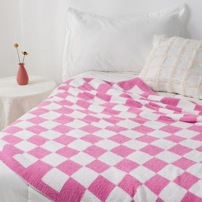 Carriediosa Checkered Throw Blanket 50" X 60", 400GSM Ultra Soft Microfiber Fuzzy Fluffy Reversible Cute Preppy Knitted Blankets Cozy Plush Fall Throws for Couch, Bed, Sofa, Hot Pink