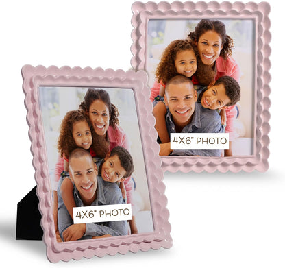 Ruffle Edge Resin Picture Frame Set, Decorative Scalloped Photo Frame for Tabletop Display, 4x6, Light Pink