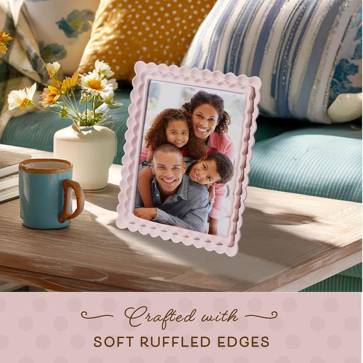 Ruffle Edge Resin Picture Frame Set, Decorative Scalloped Photo Frame for Tabletop Display, 4x6, Light Pink