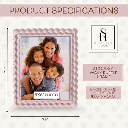 Ruffle Edge Resin Picture Frame Set, Decorative Scalloped Photo Frame for Tabletop Display, 4x6, Light Pink