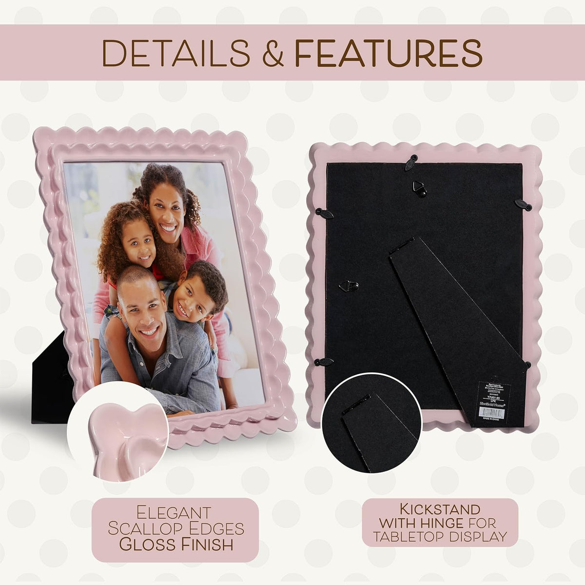 Ruffle Edge Resin Picture Frame Set, Decorative Scalloped Photo Frame for Tabletop Display, 4x6, Light Pink