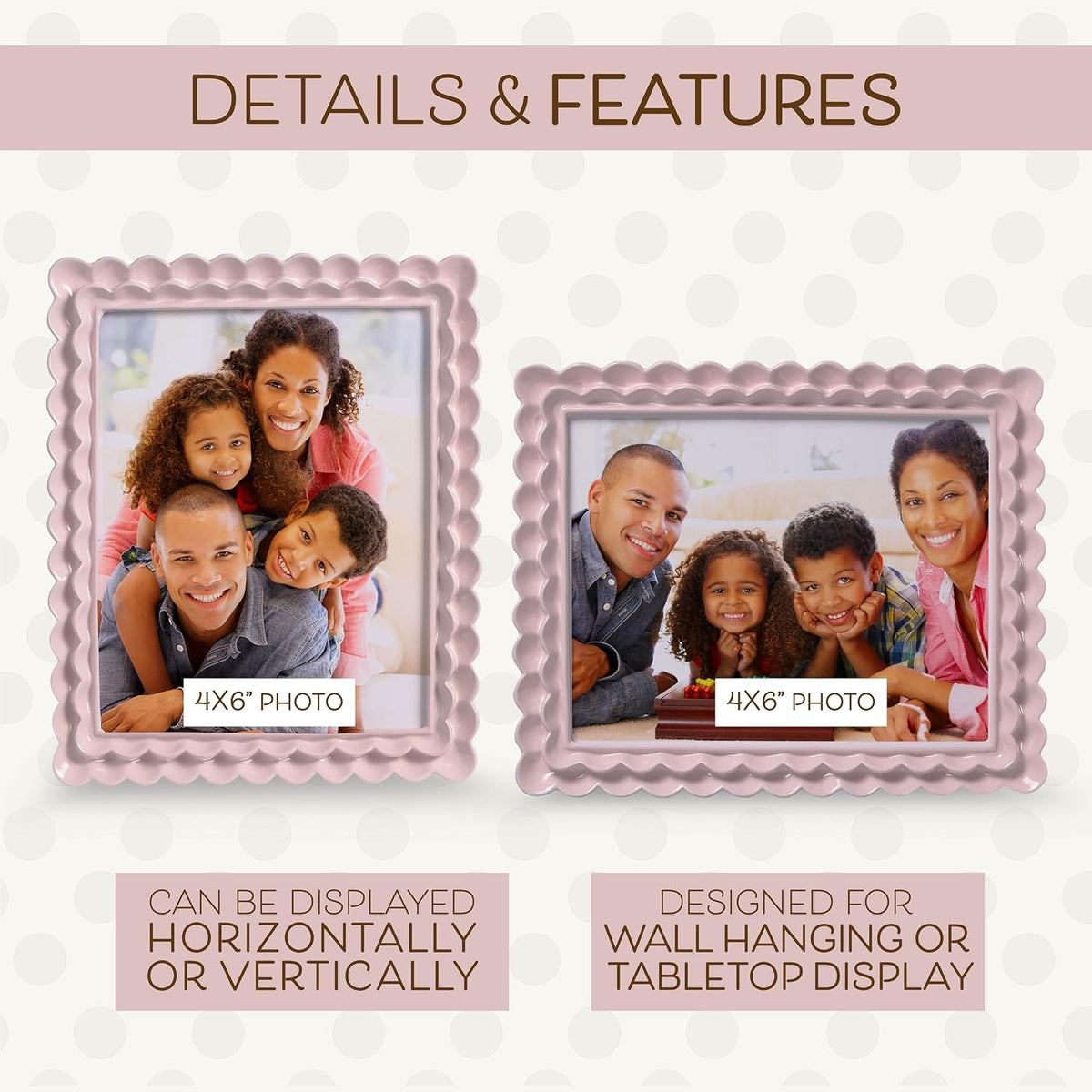 Ruffle Edge Resin Picture Frame Set, Decorative Scalloped Photo Frame for Tabletop Display, 4x6, Light Pink