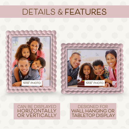 Ruffle Edge Resin Picture Frame Set, Decorative Scalloped Photo Frame for Tabletop Display, 4x6, Light Pink