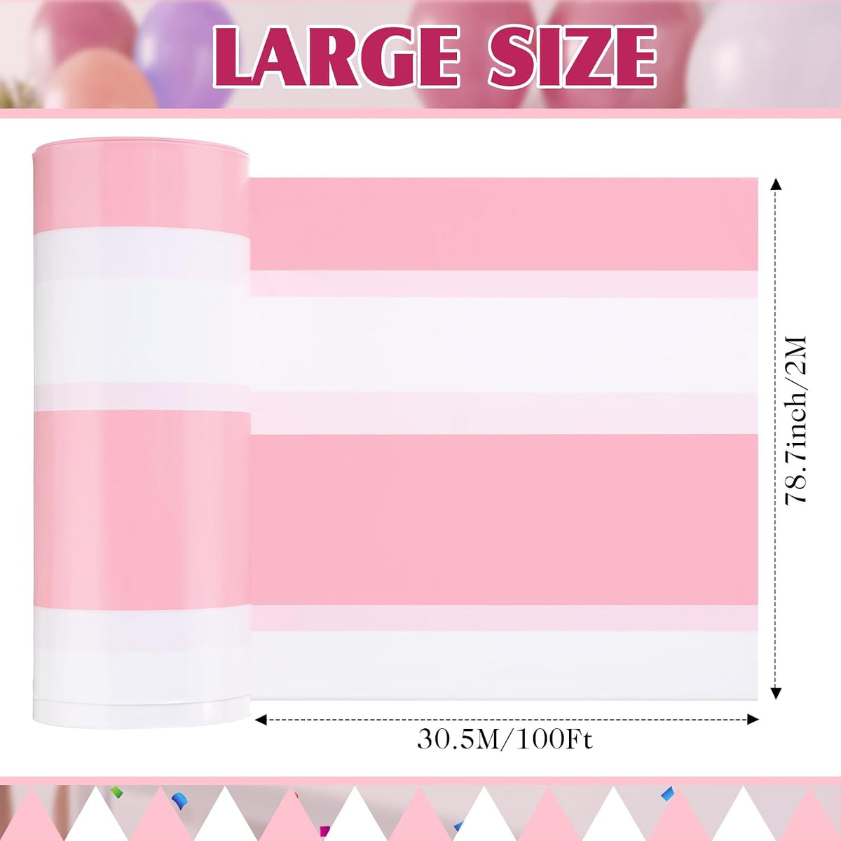 Striped Tablecloth Roll 100 Ft Plastic Carnival,Pink and White