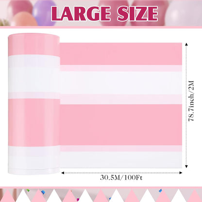 Striped Tablecloth Roll 100 Ft Plastic Carnival,Pink and White