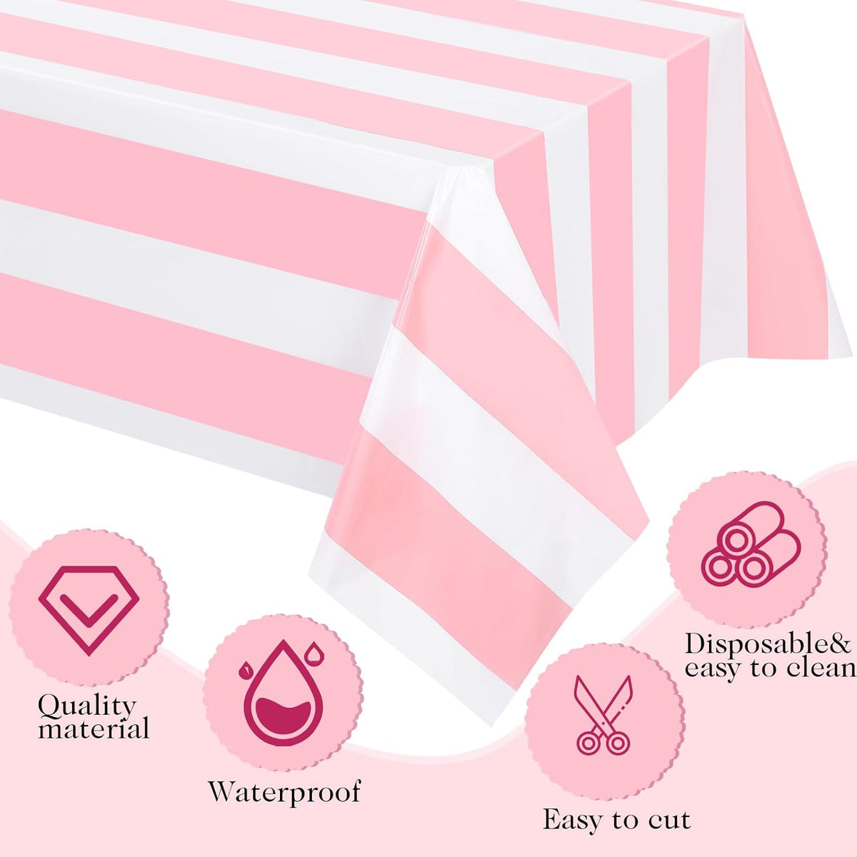 Striped Tablecloth Roll 100 Ft Plastic Carnival,Pink and White