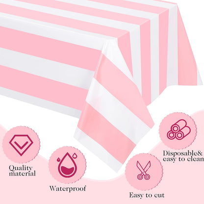 Striped Tablecloth Roll 100 Ft Plastic Carnival,Pink and White