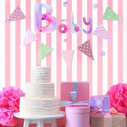 Striped Tablecloth Roll 100 Ft Plastic Carnival,Pink and White