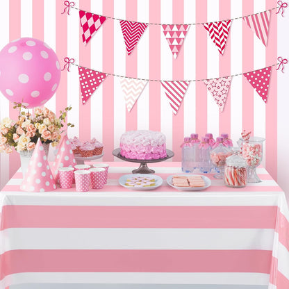 Striped Tablecloth Roll 100 Ft Plastic Carnival,Pink and White