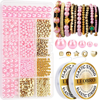 Pearl Beads for Bracelets, Pink Beads for Jewelry Making, Friendship Bracelet Kit, Crafts & DIY Jewelry Bracelet Making Kit