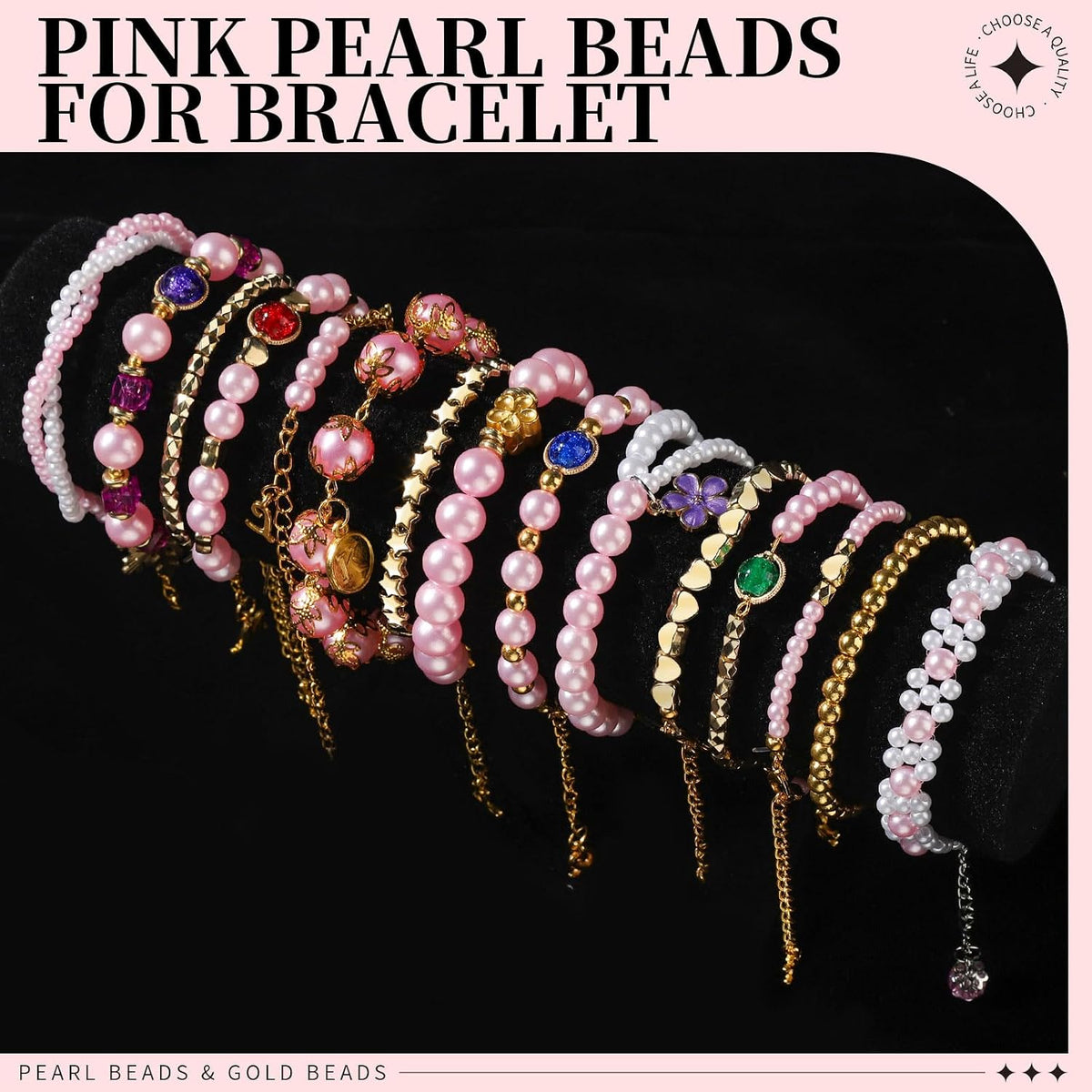 Pearl Beads for Bracelets, Pink Beads for Jewelry Making, Friendship Bracelet Kit, Crafts & DIY Jewelry Bracelet Making Kit