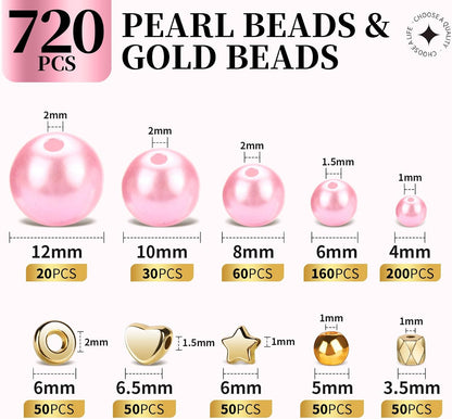 Pearl Beads for Bracelets, Pink Beads for Jewelry Making, Friendship Bracelet Kit, Crafts & DIY Jewelry Bracelet Making Kit