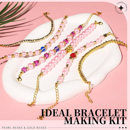 Pearl Beads for Bracelets, Pink Beads for Jewelry Making, Friendship Bracelet Kit, Crafts & DIY Jewelry Bracelet Making Kit