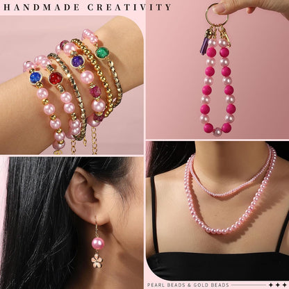 Pearl Beads for Bracelets, Pink Beads for Jewelry Making, Friendship Bracelet Kit, Crafts & DIY Jewelry Bracelet Making Kit