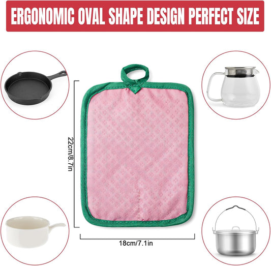 2Pcs Green Pink Stripe Pot Holders Heat Resistant Cute Cotton Hot Pad Non-Slip Potholder Oven Mitt Trivet Mat for Kitchen Cooking Baking Supplies