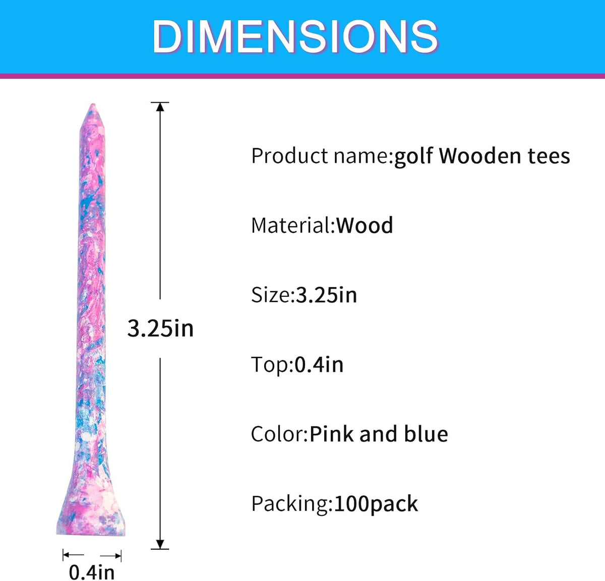 Wood Golf Tees 3-1/4, 2-3/4 inch Golf Tees 100 Pack, Highly Bright Colors Golf Accessories, Durable Long Golf Tee