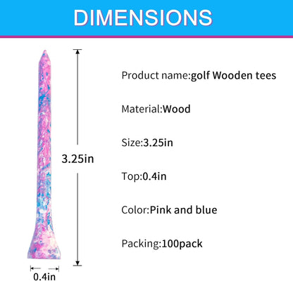 Wood Golf Tees 3-1/4, 2-3/4 inch Golf Tees 100 Pack, Highly Bright Colors Golf Accessories, Durable Long Golf Tee