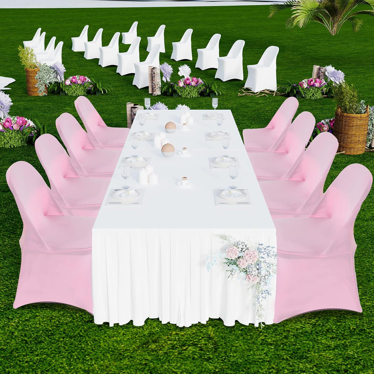 Stretch Spandex Folding Chair Covers 30PCS Pink