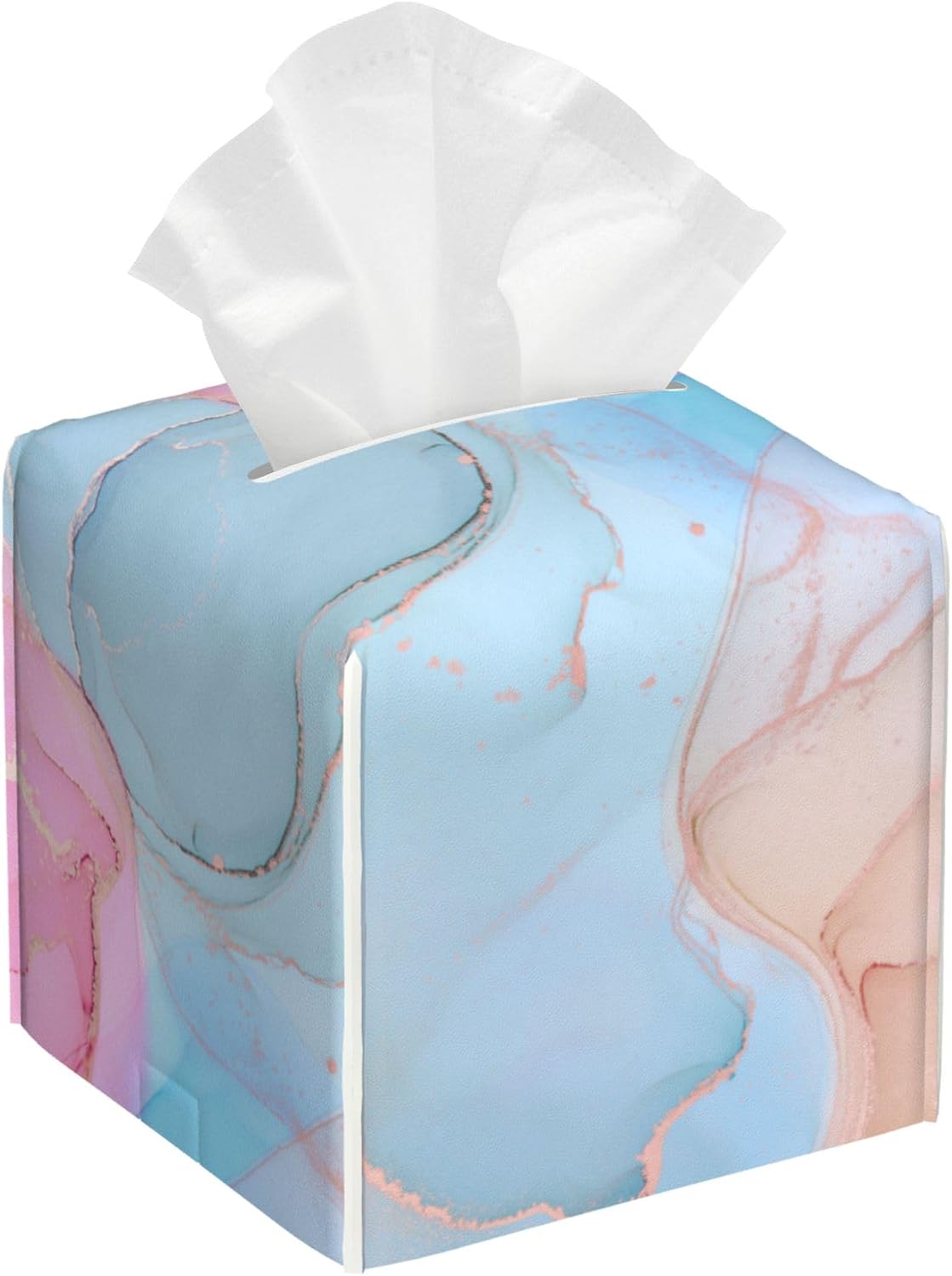 Fluid Art Tissue Box Holder Pink and Blue Marble Tissue Box Cover Square Leather Tissue Holder Organizer Portable Decorative Facial Paper Case for Home Office Bathroom Vanity Countertop